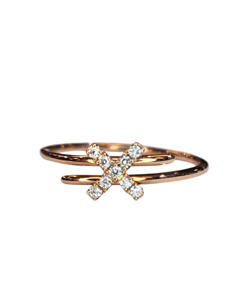 (X) 14KR .07CT DIA , ROSE GOLD "X" RING WITH 9 ROUND DIAMONDS