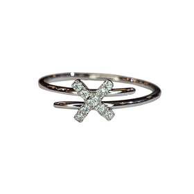 (X) 14KW .07CT DIA , WHITE GOLD "X" RING WITH 9 ROUND DIAMONDS