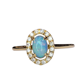 (X) 14KY .32OP .10DIA , YELLOW GOLD OPAL RING WITH 16 ROUND DIAMONDS