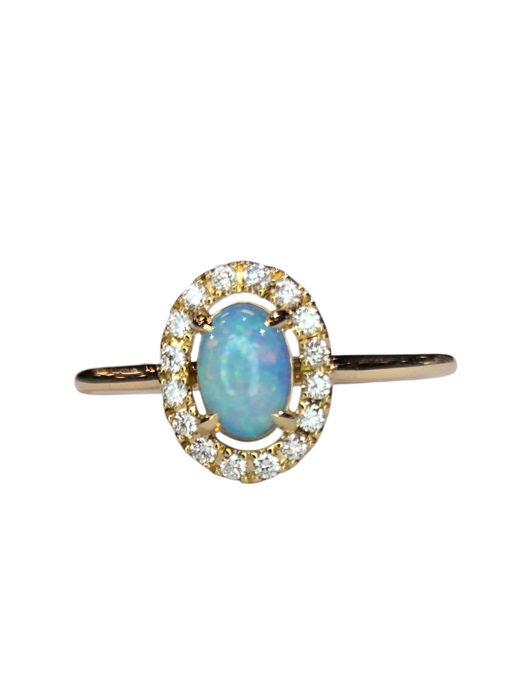 (X) 14KY .32OP .10DIA , YELLOW GOLD OPAL RING WITH 16 ROUND DIAMONDS