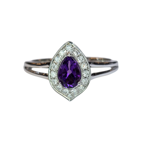 (X) 14KW .40AM .16DIA , WHITE GOLD AMETHYST AND DIAMOND RING , 16 ROUND