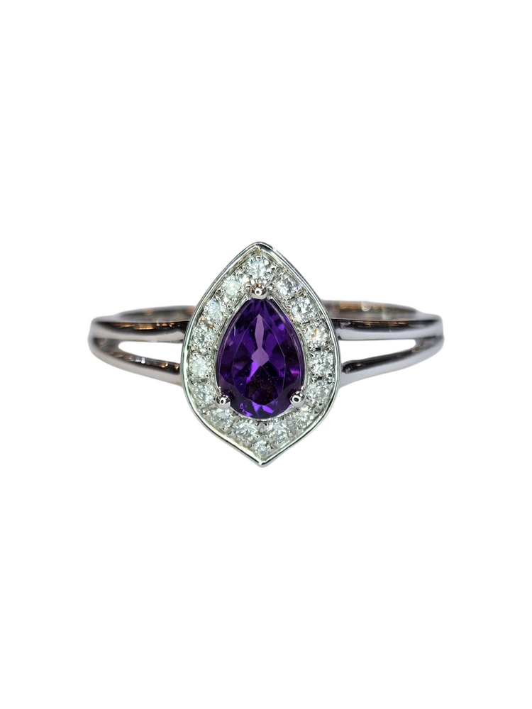 (X) 14KW .40AM .16DIA , WHITE GOLD AMETHYST AND DIAMOND RING , 16 ROUND