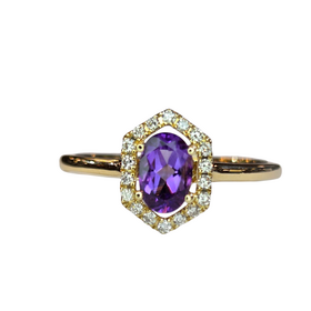 (X) 14KY .38AM .10DIA , YELLOW GOLD AMETHYST AND DIAMOND , 18 ROUND DIAMONDS