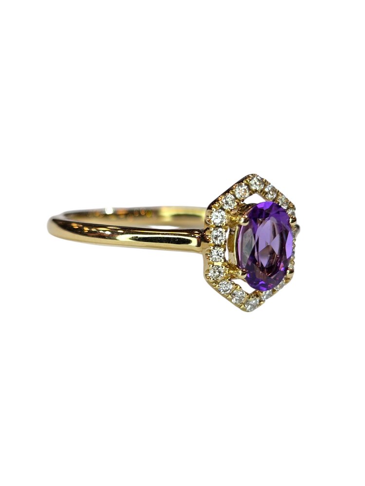 (X) 14KY .38AM .10DIA , YELLOW GOLD AMETHYST AND DIAMOND , 18 ROUND DIAMONDS