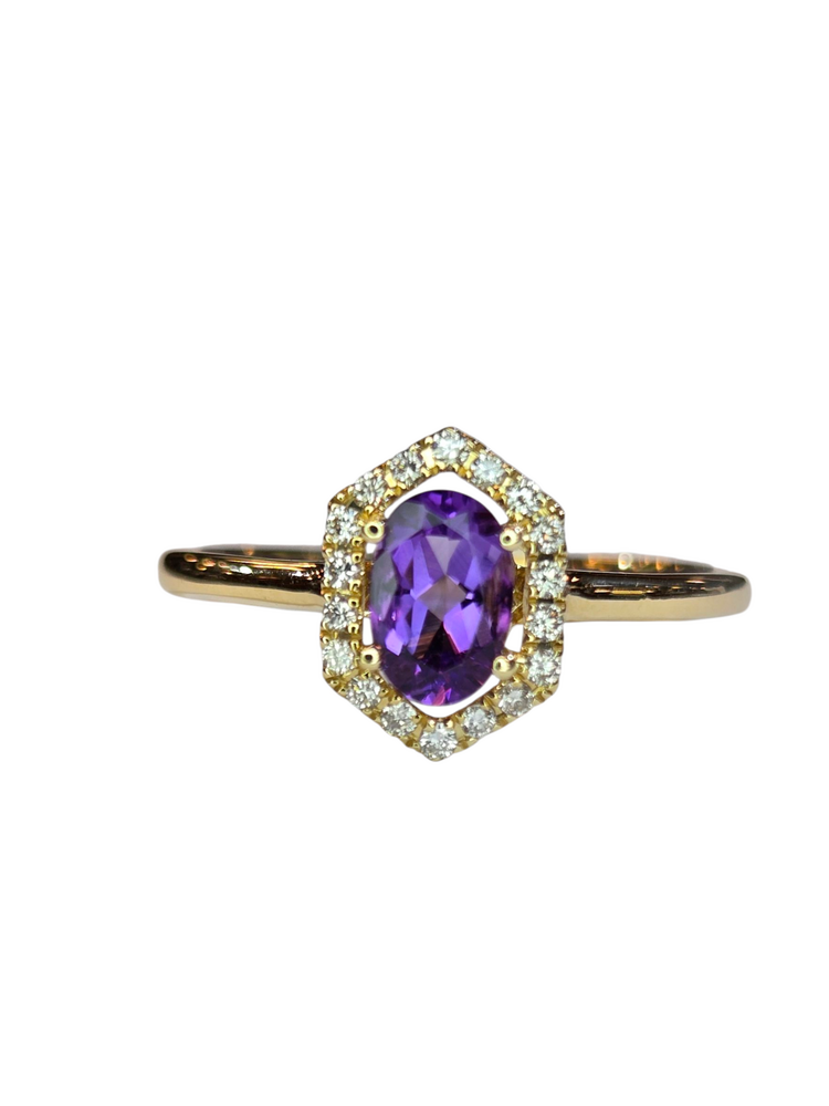 (X) 14KY .38AM .10DIA , YELLOW GOLD AMETHYST AND DIAMOND , 18 ROUND DIAMONDS