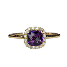 (X) 14KW .46AM .07DIA, YELLOW GOLD AMETHYST AND DIAMOND RING, 16 ROUND DIAMONDS