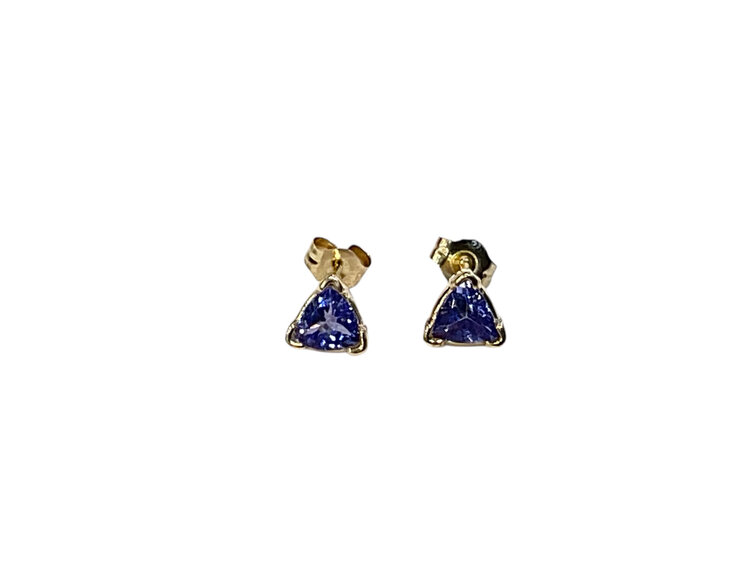 (Y)14KY 0.65CTW TZ TANZANITE TRILLION CUT YELLOW GOLD STUD EARRINGS