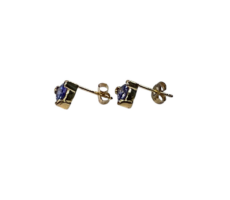 (Y)14KY 0.65CTW TZ TANZANITE TRILLION CUT YELLOW GOLD STUD EARRINGS