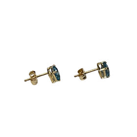 (Y) 14KY 0.75CTW BT BLUE TOPAZ STEP CUT SQUARE YELLOW GOLD STUD EARRINGS