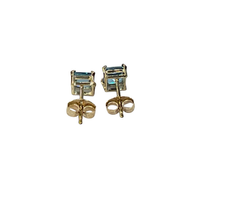 (Y) 14KY 0.75CTW BT BLUE TOPAZ STEP CUT SQUARE YELLOW GOLD STUD EARRINGS