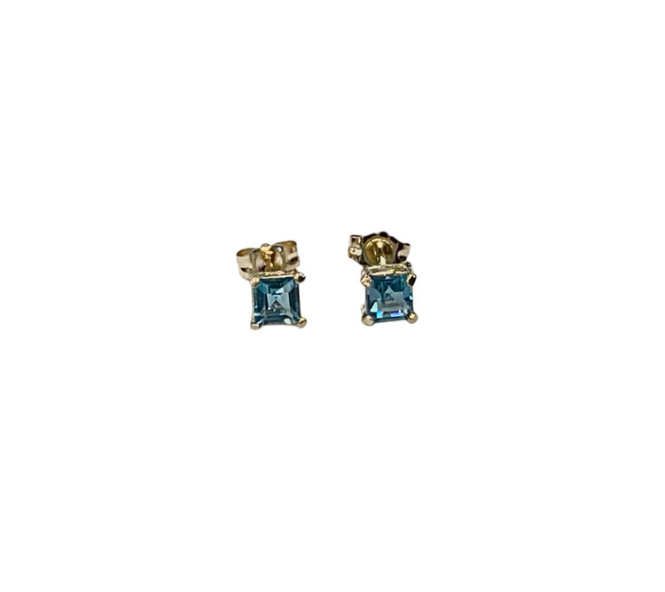 (Y) 14KY 0.75CTW BT BLUE TOPAZ STEP CUT SQUARE YELLOW GOLD STUD EARRINGS