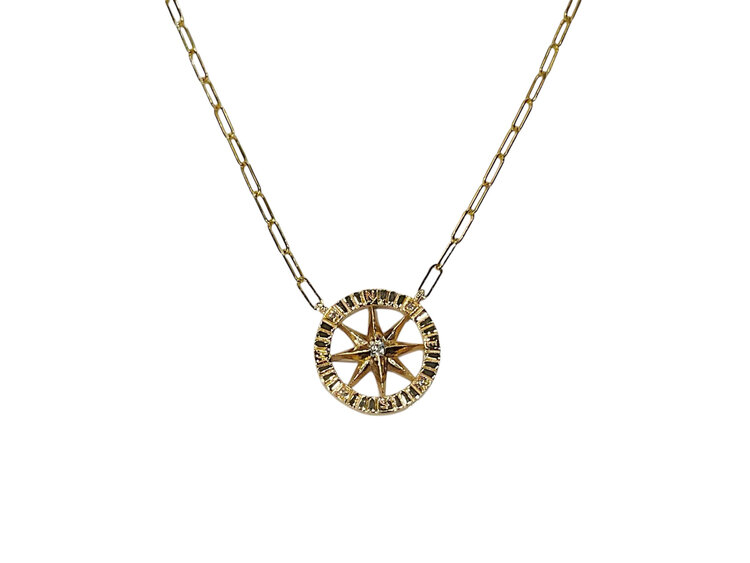 PARAGON COUTURE (X)14KY  .05CT DIA NORTH STAR PENDANT 18” YELLOW GOLD PAPERCLIP CHAIN