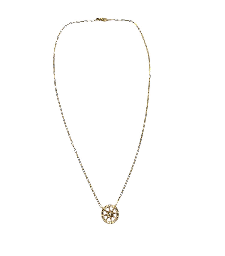 PARAGON COUTURE (X)14KY  .05CT DIA NORTH STAR PENDANT 18” YELLOW GOLD PAPERCLIP CHAIN