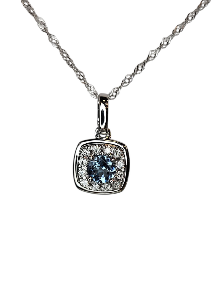 (Z) 14K .14AQ .06DIA , WHITE GOLD AQUAMARNIE AND DIAMOND PENDANT