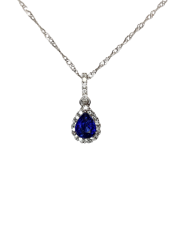 (Z) 14K .42SAP .10DIA , WHITE GOLD SAPPHIRE AND DIAMOND PENDANT