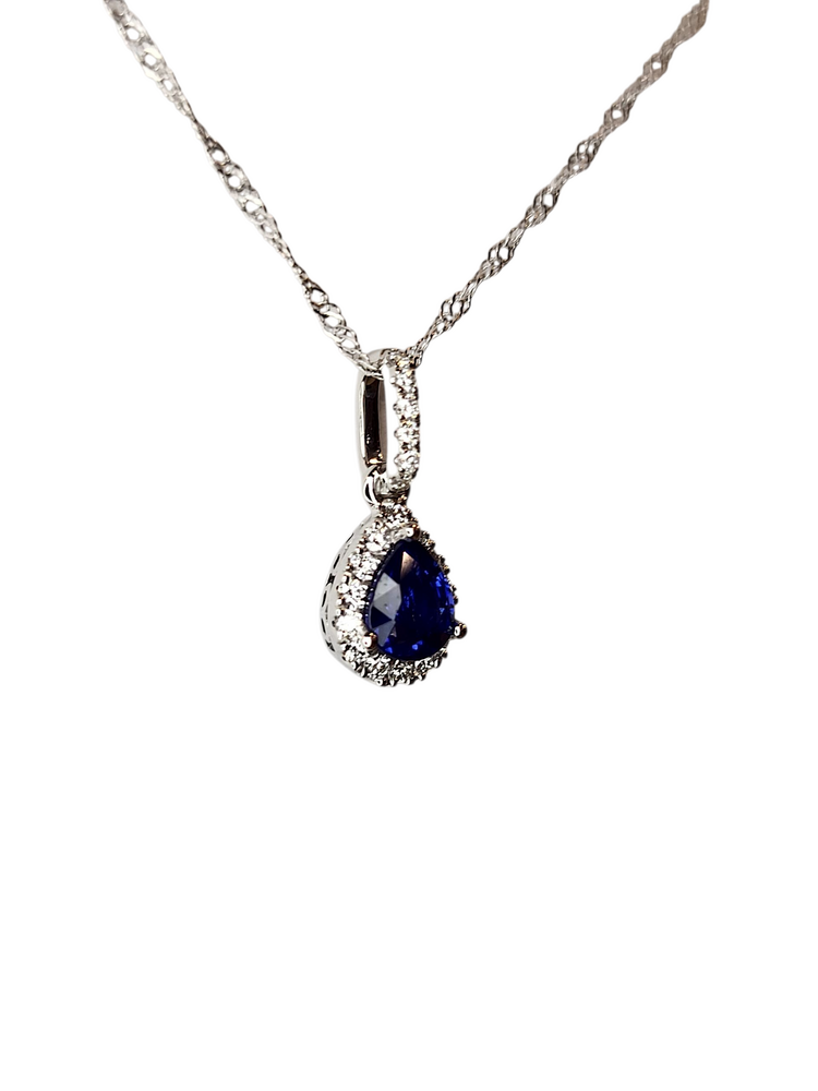 (Z) 14K .42SAP .10DIA , WHITE GOLD SAPPHIRE AND DIAMOND PENDANT