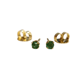 (Z) 14K .16CT EM STUDS , YELLOW GOLD EMEARLD STUDS, NATURAL
