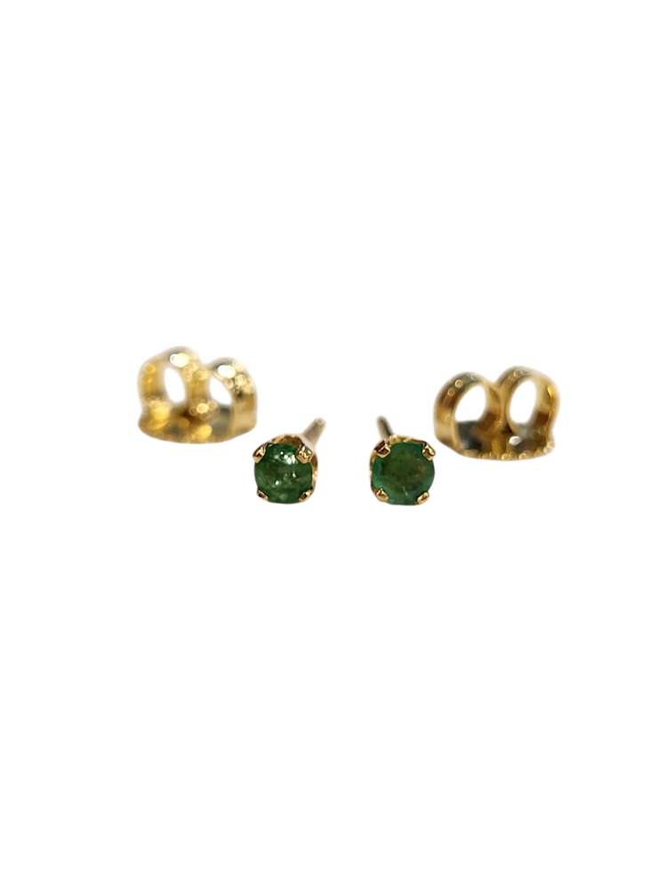 (Z) 14K .16CT EM STUDS , YELLOW GOLD EMEARLD STUDS, NATURAL