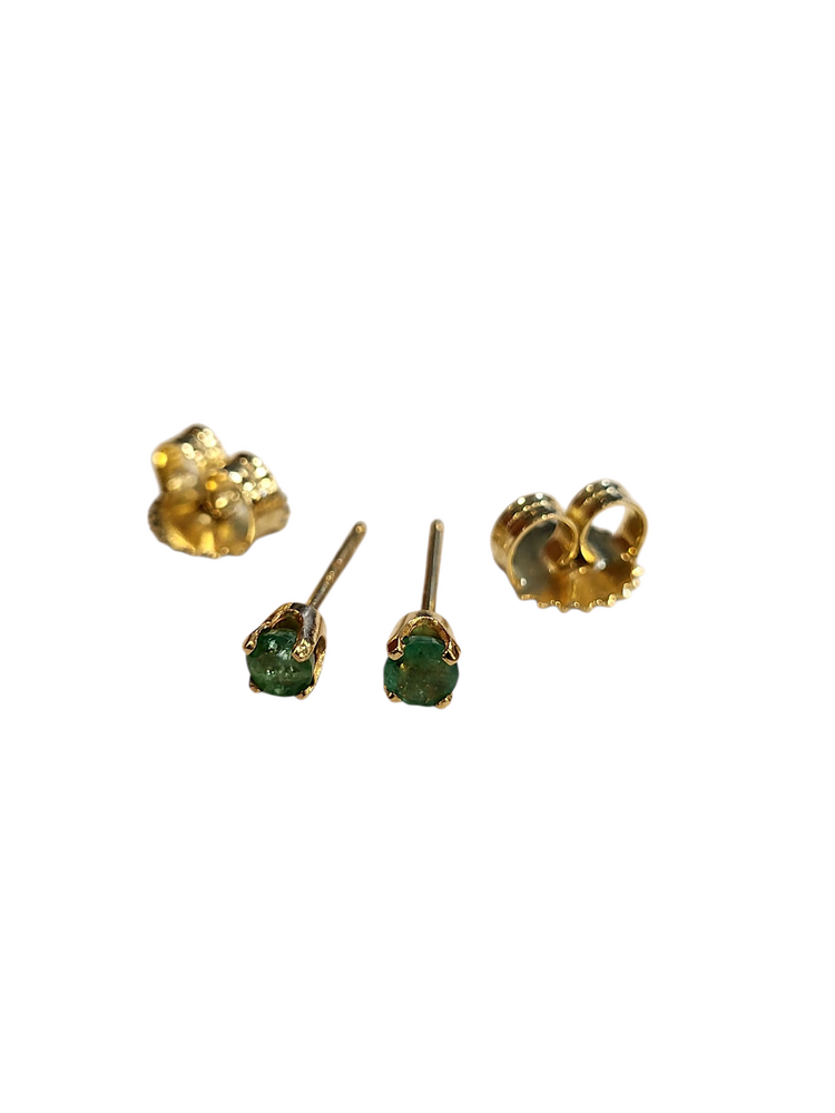 (Z) 14K .16CT EM STUDS , YELLOW GOLD EMEARLD STUDS, NATURAL