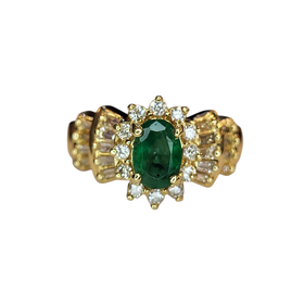 (X) 14K 1.00EM 1.00DIA , YELOW GOLD EMERALD AND DIAMOND RING