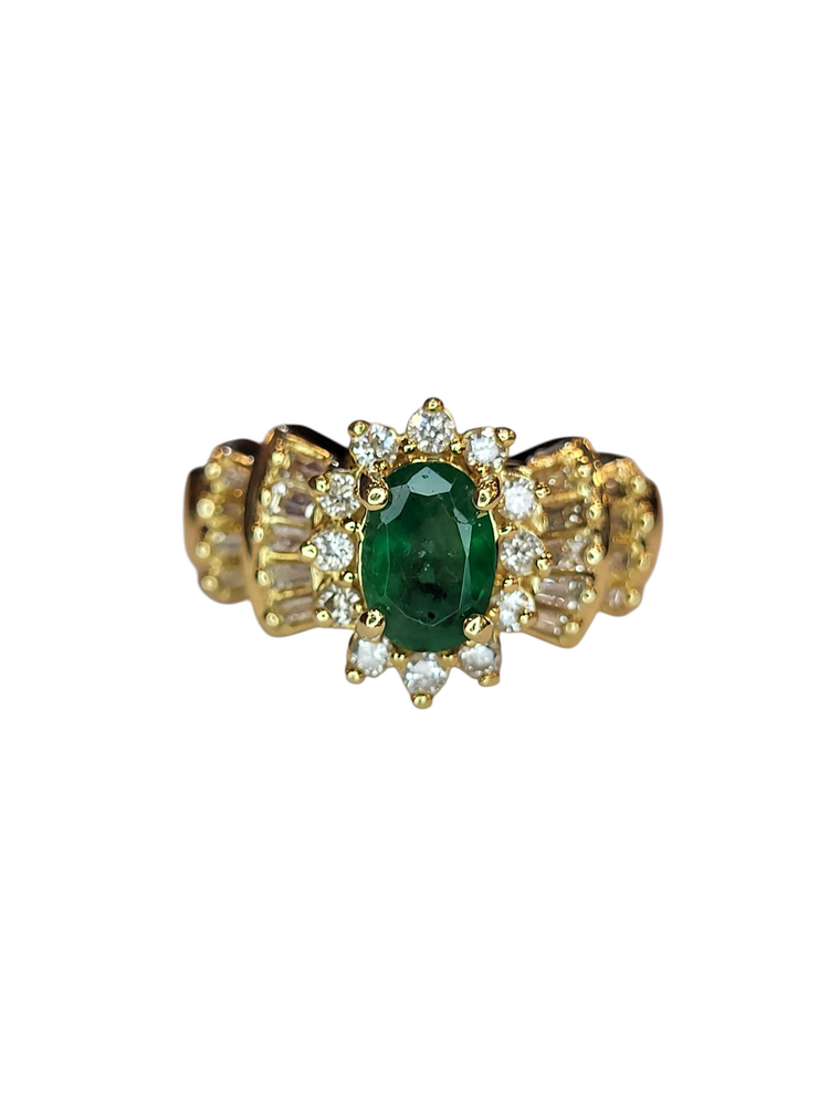 (X) 14K 1.00EM 1.00DIA , YELOW GOLD EMERALD AND DIAMOND RING
