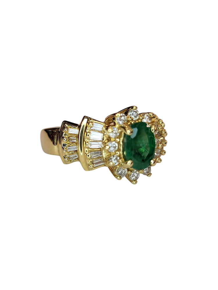 (X) 14K 1.00EM 1.00DIA , YELOW GOLD EMERALD AND DIAMOND RING