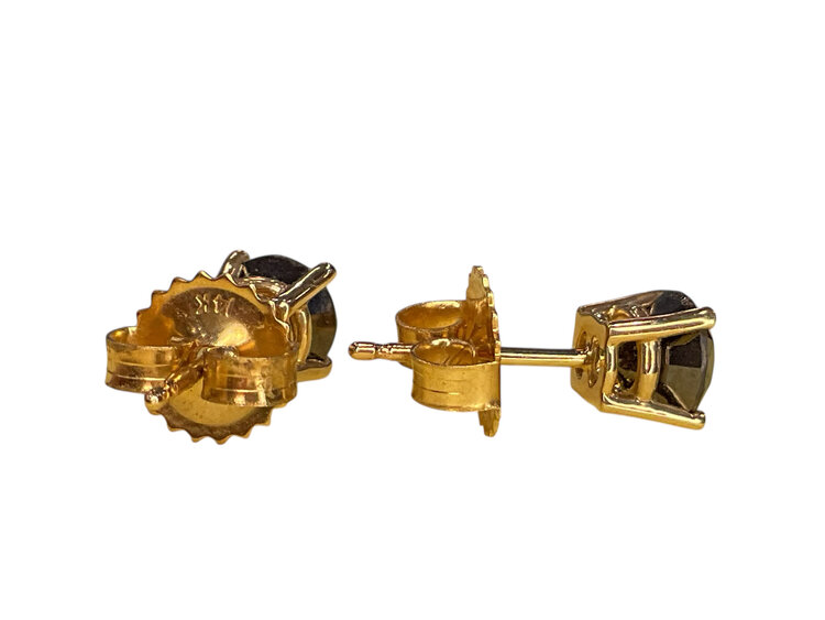 GEMDEK (R)14KY  1.43CTW DIA ROUND CUT BLACK DIAMONDS SET IN 4 PRONG PUSH BACK YELLOW GOLD STUD EARRINGS