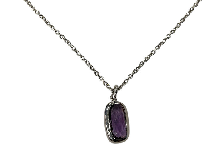STEPHEN ESTELLE (R)925 AMETHYST PENDANT BEZEL SET ON ADJUSTABLE CHAIN