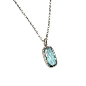 STEPHEN ESTELLE (R)925 BLUE TOPAZ BEZEL SET PENDANT ON ADJUSTABLE CHAIN