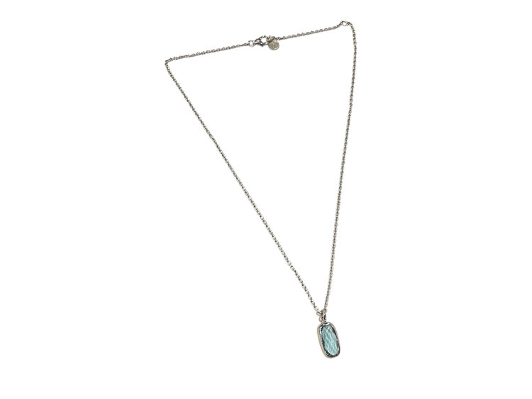 STEPHEN ESTELLE (R)925 BLUE TOPAZ BEZEL SET PENDANT ON ADJUSTABLE CHAIN