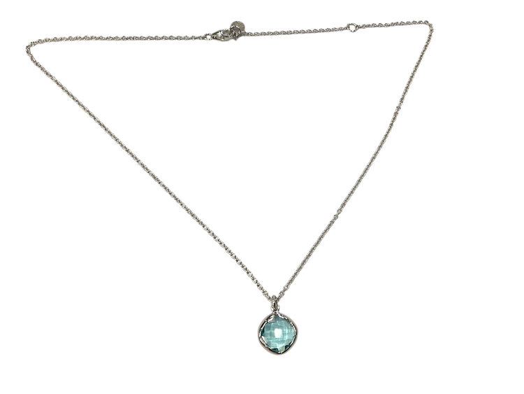 STEPHEN ESTELLE (R)925 BLUE TOPAZ BEZEL SET PENDANT ON ADJUSTABLE CHAIN