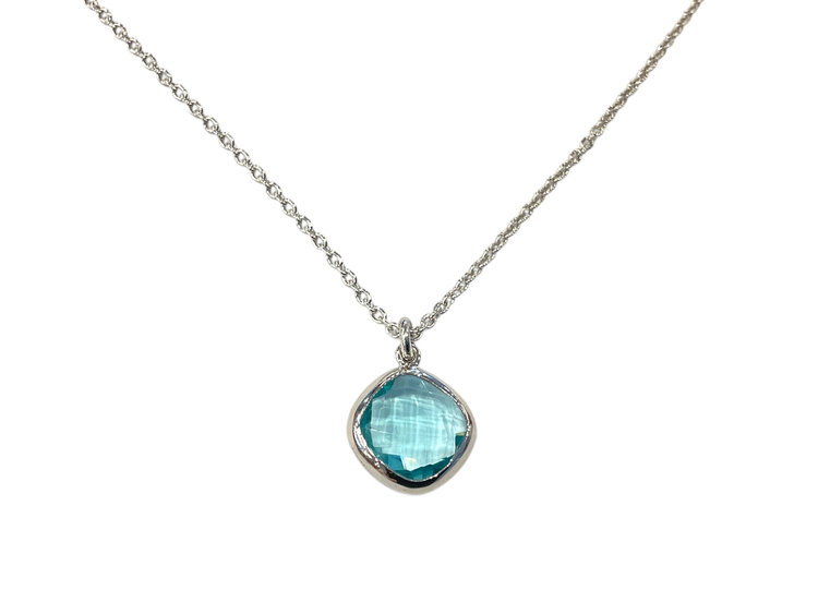 STEPHEN ESTELLE (R)925 BLUE TOPAZ BEZEL SET PENDANT ON ADJUSTABLE CHAIN