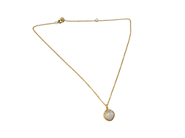 STEPHEN ESTELLE (R)14K VERMEIL RM, RAINBOW MOONSTONE BEZEL SET PENDANT ON ADJUSTABLE CHAIN