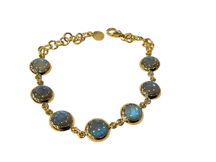 STEPHEN ESTELLE (R)14K VERMEIL LB, LABRADORITE BEZEL SET ADJUSTABLE BRACELET