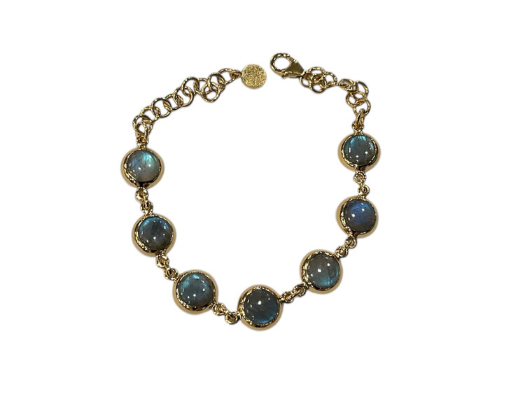 STEPHEN ESTELLE (R)14K VERMEIL LB, LABRADORITE BEZEL SET ADJUSTABLE BRACELET