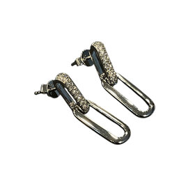 HJ NAMDAR (Y)14K 0.27CTW, PRONG ROUND 2 ROW DIAMOND PAPERCLIP DANGLE EARRINGS