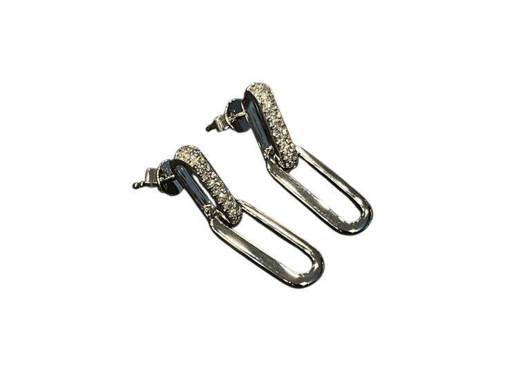 HJ NAMDAR (Y)14K 0.27CTW, PRONG ROUND 2 ROW DIAMOND PAPERCLIP DANGLE EARRINGS