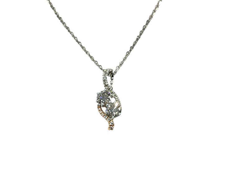 HJ NAMDAR (Y)14K 0.42CT DIAMOND, TWO TONE ROSE AND WHITE GOLD DIAMOND PENDANT ON WHITE GOLD CHAIN WITH LOBSTER CLASP