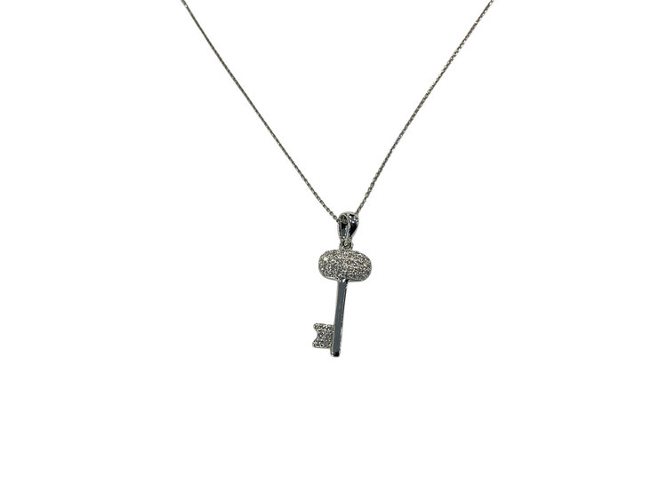 HJ NAMDAR (Y)14K 0.16CT DIAMOND, KEY PENDANT ON WHITE GOLD CHAIN WITH SPRING CLASP