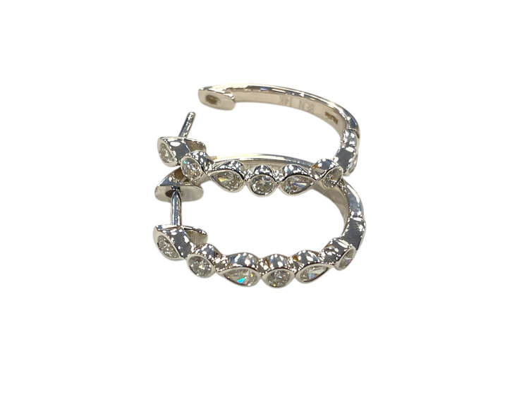 HJ NAMDAR (Y)14K 0.58CT DIAMOND, BEZEL SET PEAR AND ROUND SHAPE DIAMOND HOOPS