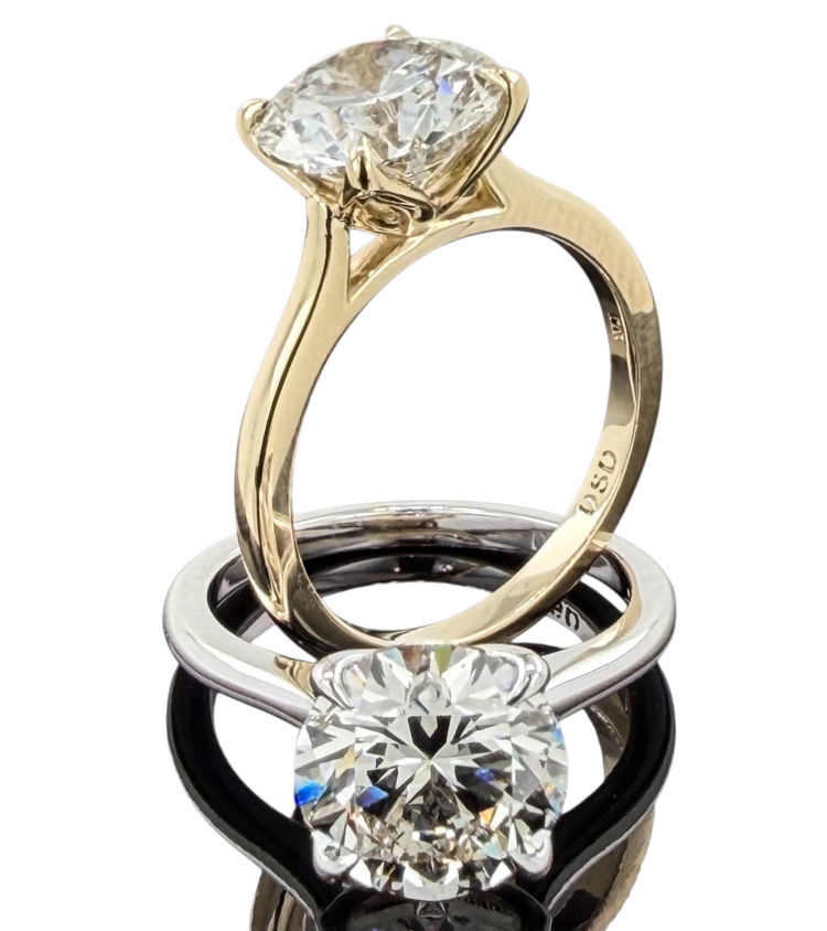 DS DESIGN INC. (Z)10KY 3.15CT LG VS1 F ROUND CUT YELLOW GOLD, LAB GROWN DIAMOND SOLITAIRE ENGAGEMENT RING