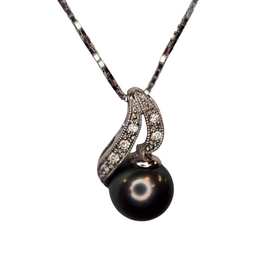 (Z) 14K TAH 7MM DIA , WHITE GOLD PENDANT WITH 7MM TAHITIAN PEARL WITH .03CT DIAMONDA