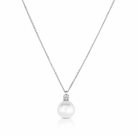 (Y) 14K White Gold Pearl .94ct And Diamond .06ct Pendant With Chain