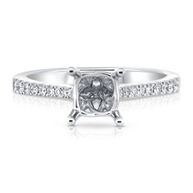 PRIMA NY (R)14KW.17CTW FOR 1CT CENTER FRENCH PAVE DIAMOND WHITE GOLD  SEMI MOUNT RING