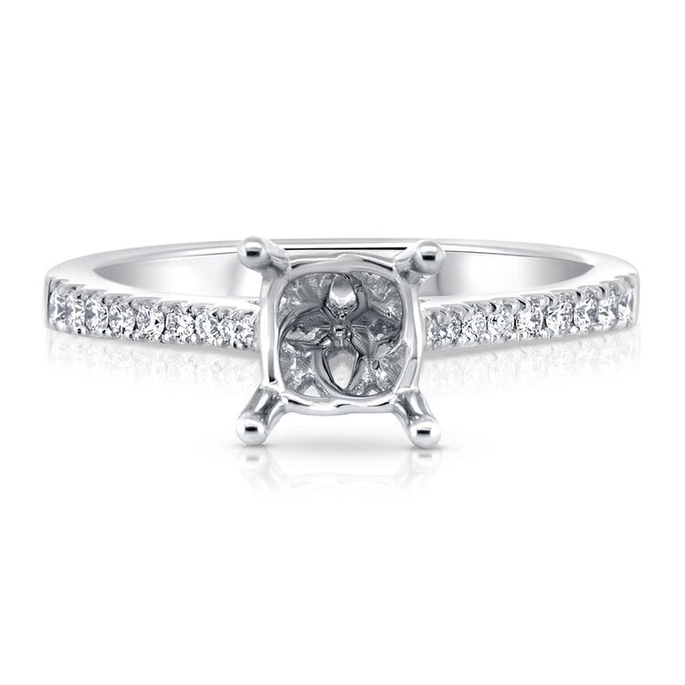 PRIMA NY (R)14KW.17CTW FOR 1CT CENTER FRENCH PAVE DIAMOND WHITE GOLD  SEMI MOUNT RING