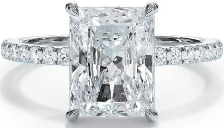 DS DESIGN INC. Z)14K 2.10LAB .51M VS1 E , WHITE GOLD HIDDEN HALO LAB GROWN DIAMOND BRIDAL RING, RADIANT CUT CENTER, IGI CERTIFIED #LG692518012