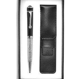 BLACK CRYSTAL BALLPOINT PEN WITH MATCHING POUCH