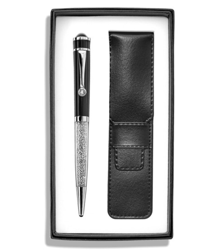 BLACK CRYSTAL BALLPOINT PEN WITH MATCHING POUCH