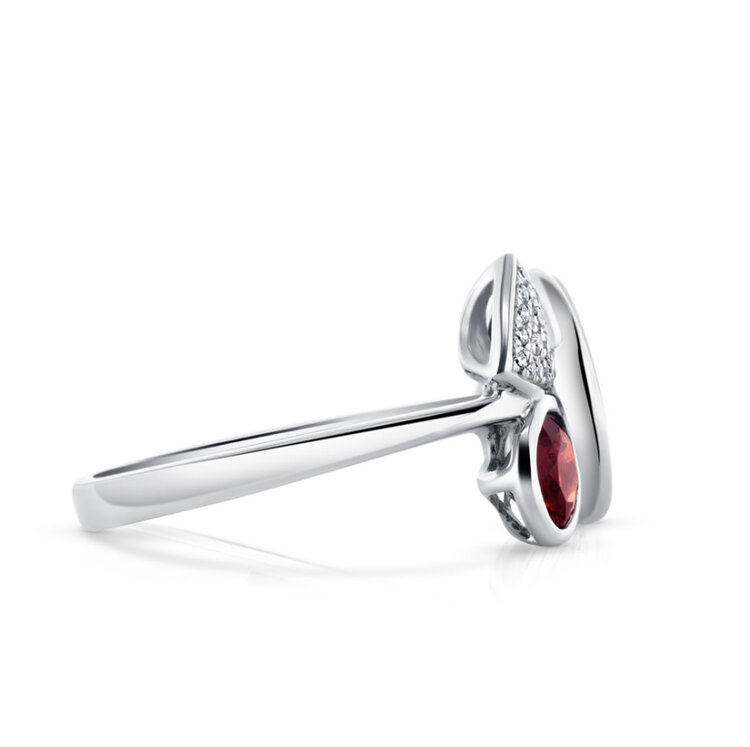 PRIMA NY (R)14KW .06CT DIA .51CT GRNT & MOP FASHION WHITE GOLD RING