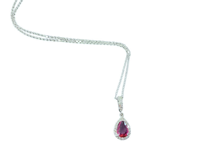 RYAN GEMS INC (Y)14KW .80CT RUBY .15CT DIAMOND PENDANT
